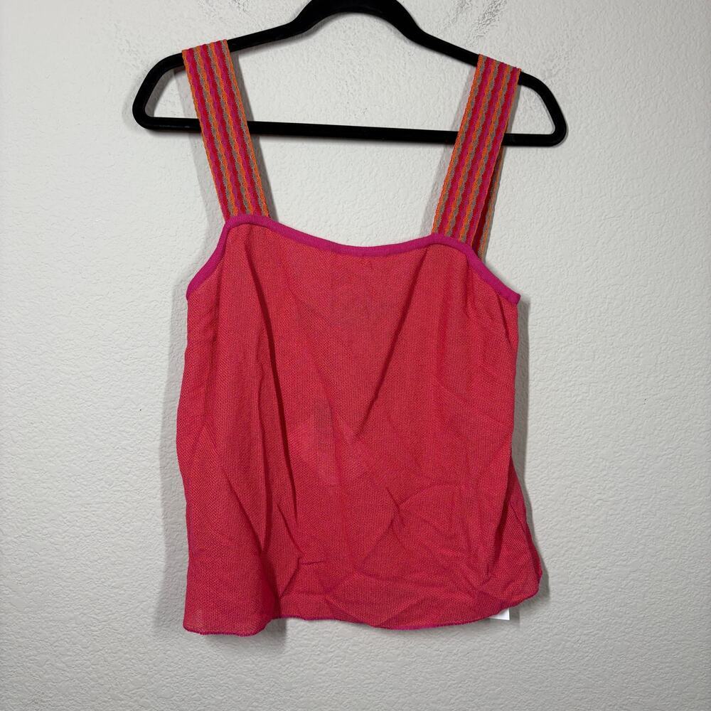 Fusion Womens Medium Tank Top Red Pink Cotton Blend Stripe Straps Sleeveless